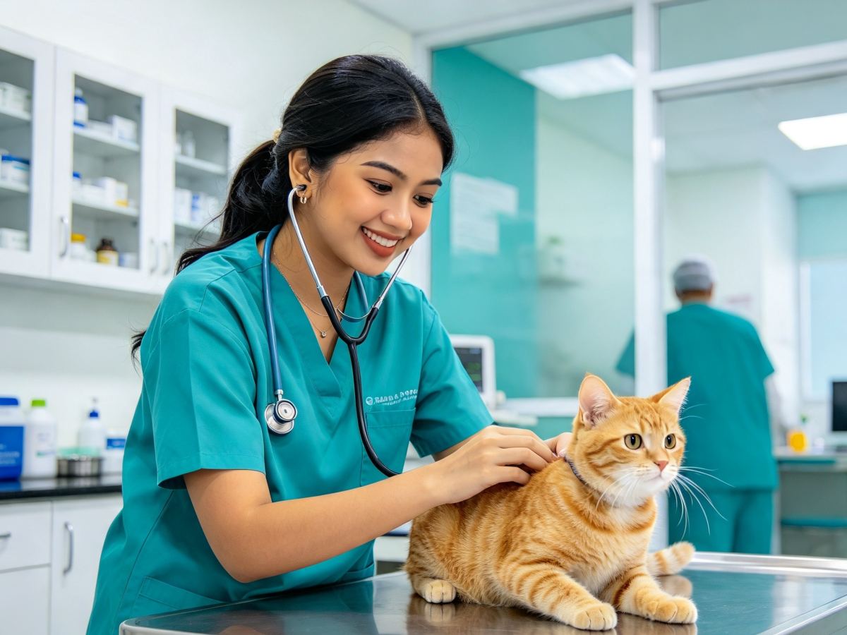 Dokter hewan memeriksa kucing di klinik